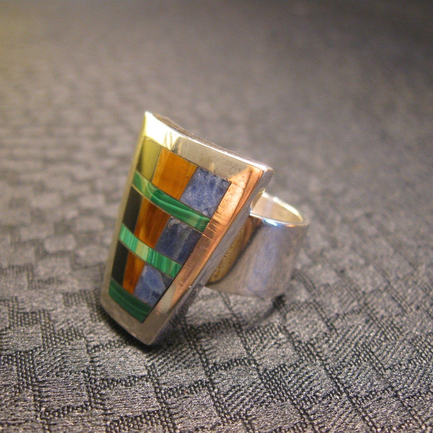 SS Sterling Silver Mosaic Stone Inlay Ring - NIB