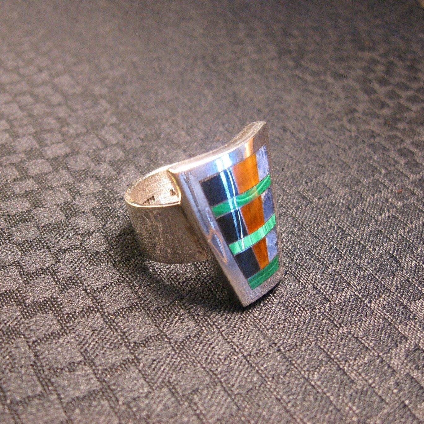 SS Sterling Silver Mosaic Stone Inlay Ring - NIB