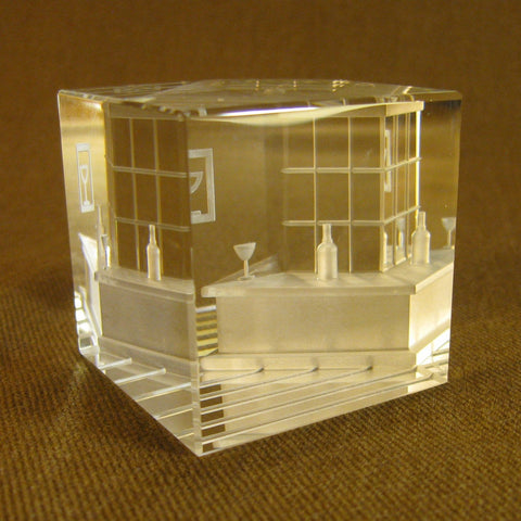 Steinbach Etched  Artwork Pure Optical Glass/Crystal cube Cocktail Bar NIB