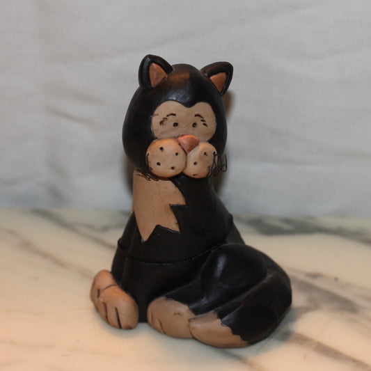 Blossom Bucket Cat figurine - Black 5" tall