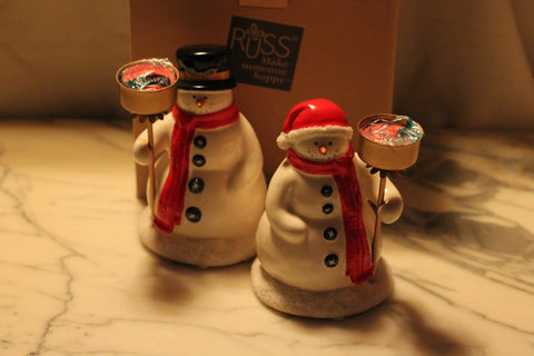 Russ Set of 2 Snowmen Figurines Candle Holders #21290