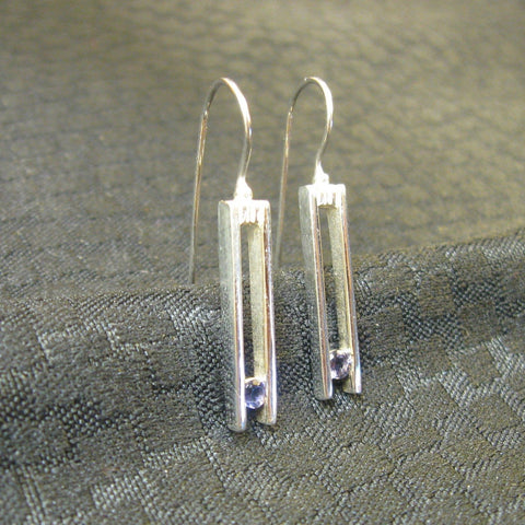 SS Sterling Silver Earrings with purple stone NIB