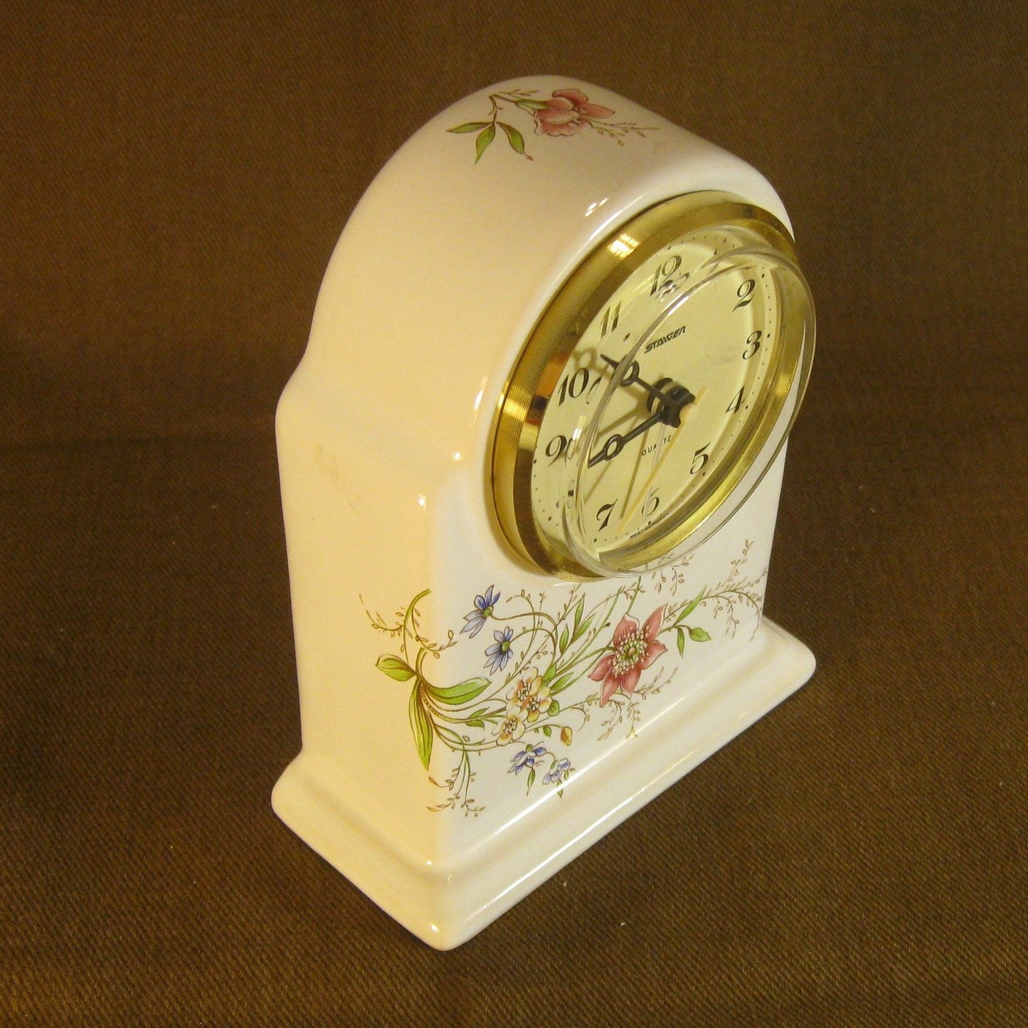 Straiger Table Mantle Carriage Clock Porcelain Flower design