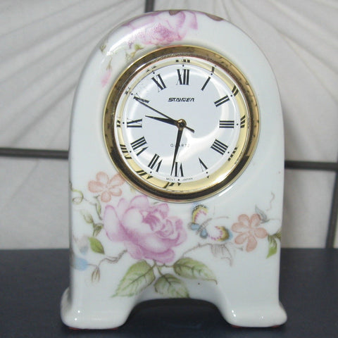 Straiger Table Mantle Carriage Clock Porcelain Flower design NIB