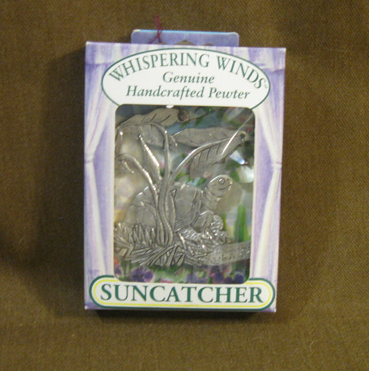 WHISPERING WINDS TURTLE HAND CRAFTED PEWTER SUNCATCHER WITH SWAROVSKI CRYSTAL NEW