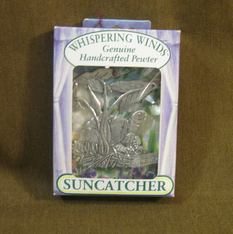 WHISPERING WINDS TURTLE HAND CRAFTED PEWTER SUNCATCHER WITH SWAROVSKI CRYSTAL NEW